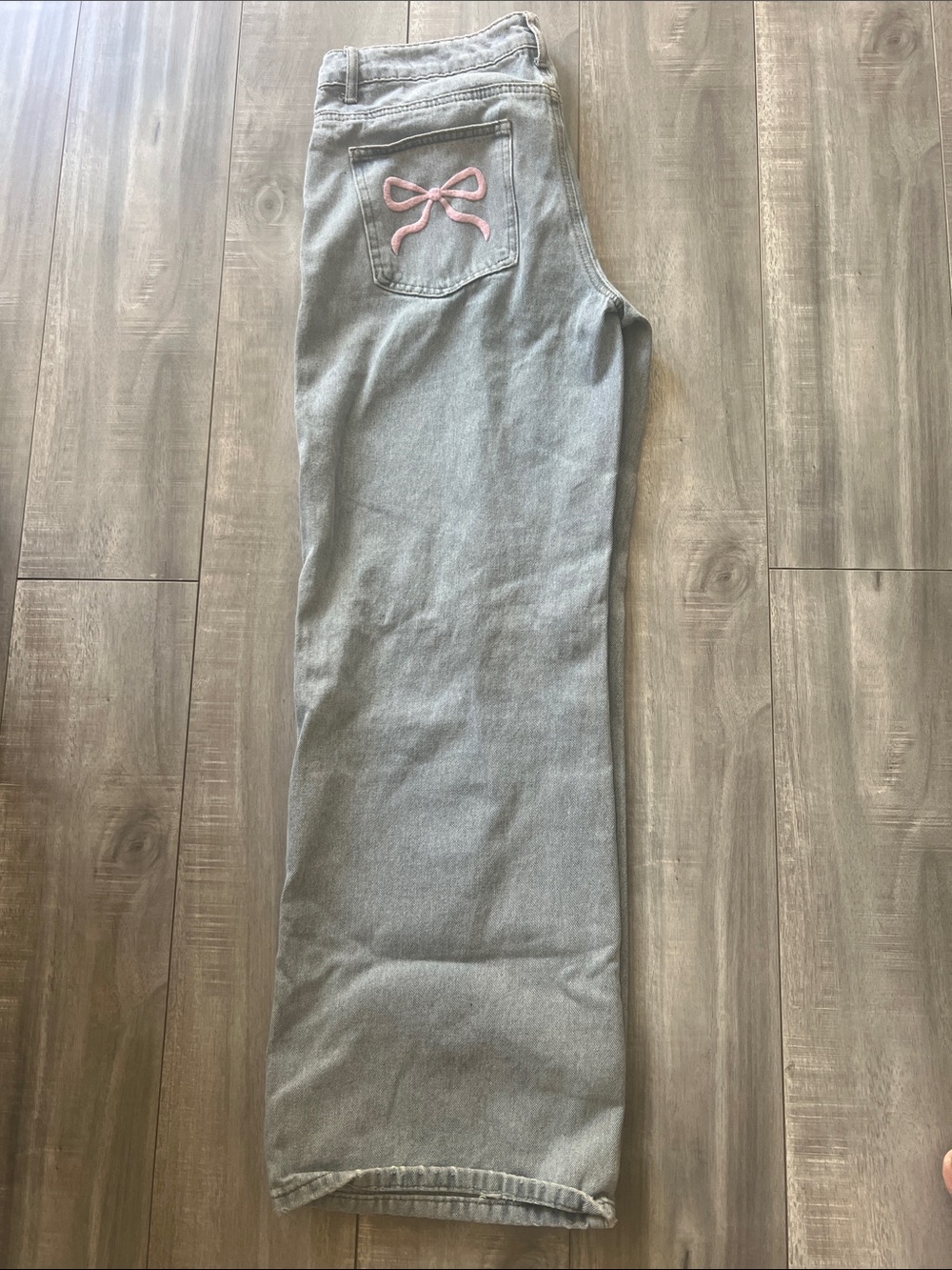 Edikted Light Blue Wide Leg Jeans with Pink Bow Pocket